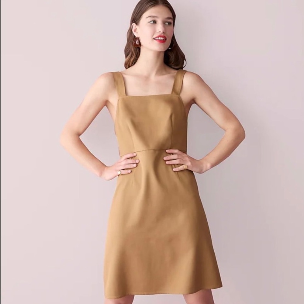 J. Crew A-line square neck dress, beige/tan in gramercy twill
